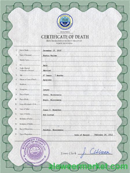 Micronesia vital record death certificate PSD template